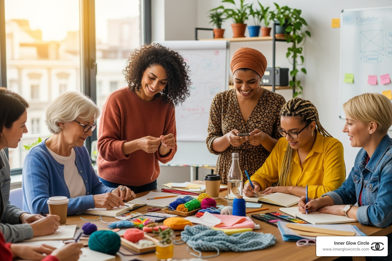 a diverse group of women in a supportive workshop setting - mindful self-development coaching program