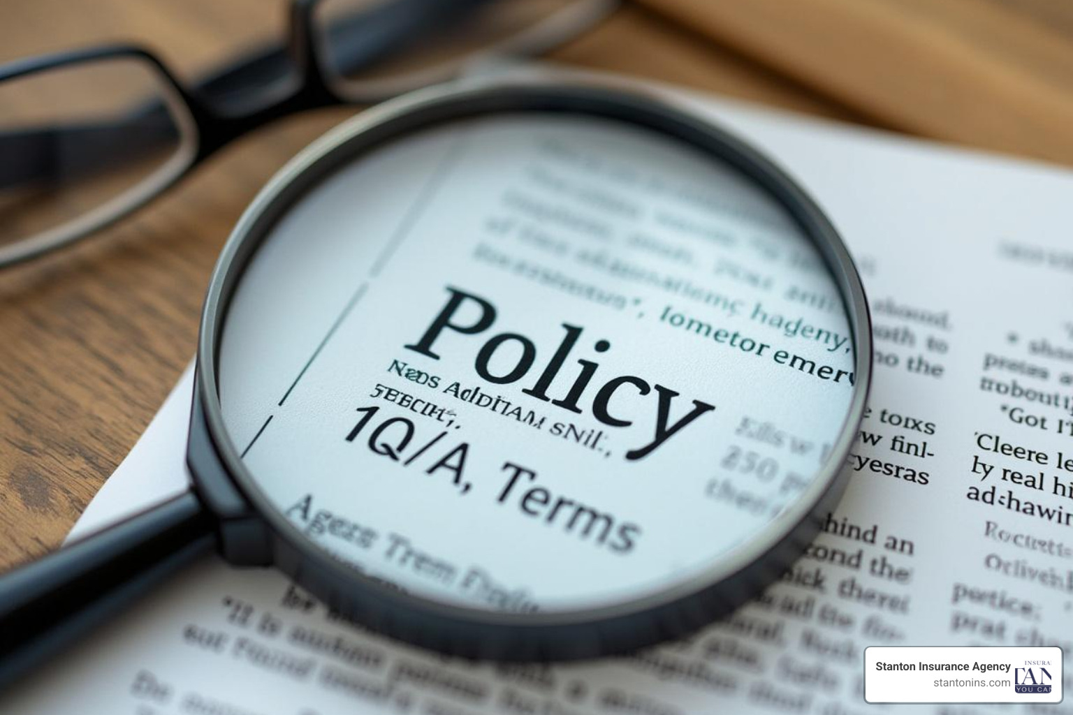 Magnifying glass over the word "collapse" in a sample insurance policy document - is collapse covered by commercial property insurance