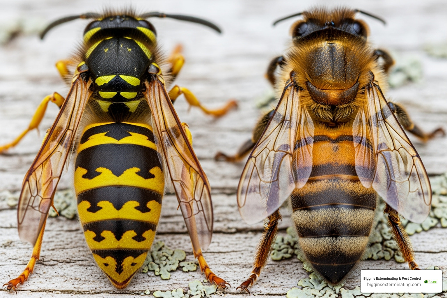 yellow jacket close-up next to a honeybee for comparison - exterminate yellow jackets underground