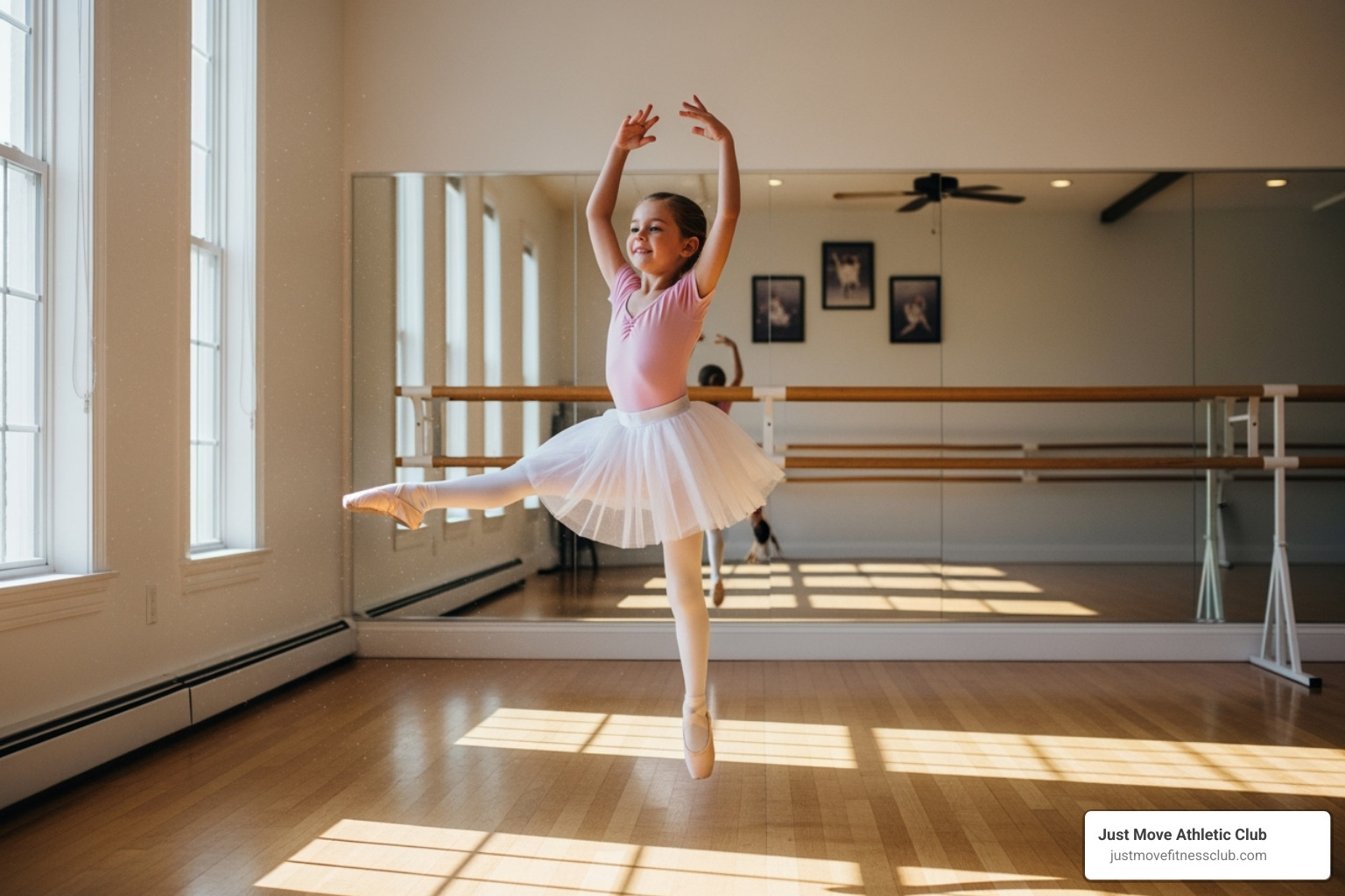 A young child in a ballet pose in a studio. - ballet classes lakeland fl