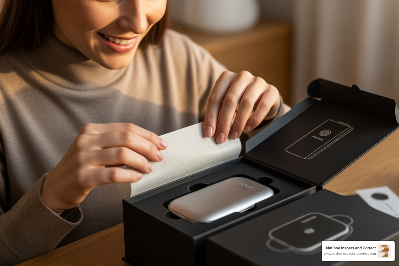 a customer happily unboxing a beautifully packaged product - inventory repackaging