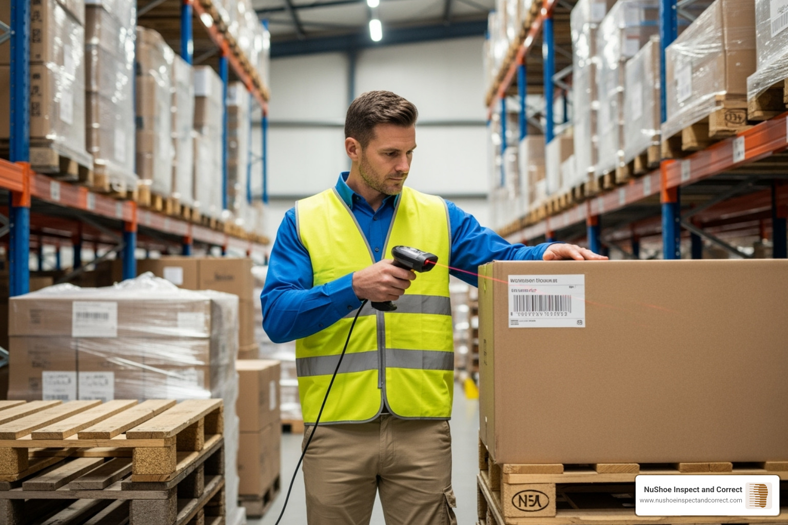 a worker using a barcode scanner in a warehouse to track repackaged goods - inventory repackaging