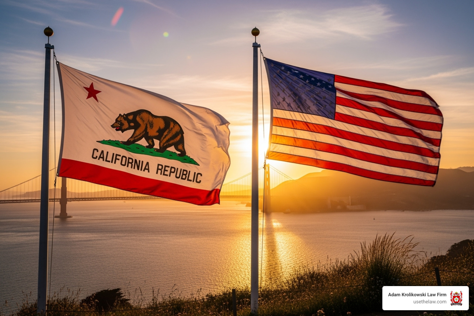 California and US flags - employee attorney