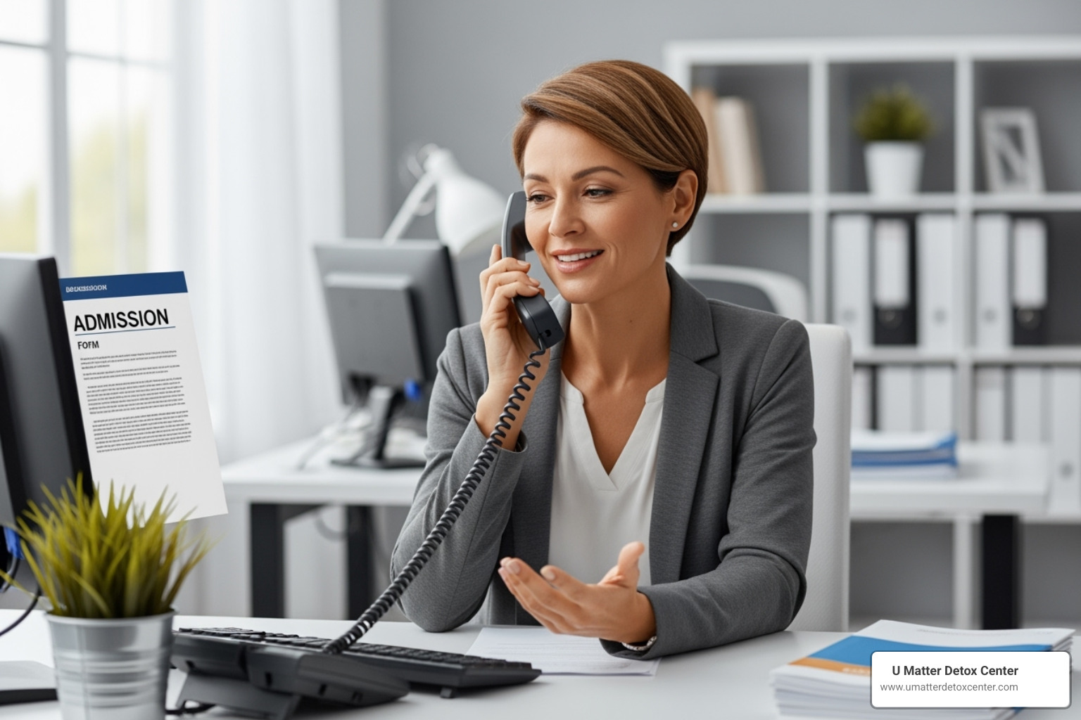 compassionate admissions coordinator speaking on the phone with a potential client - detox hollywood