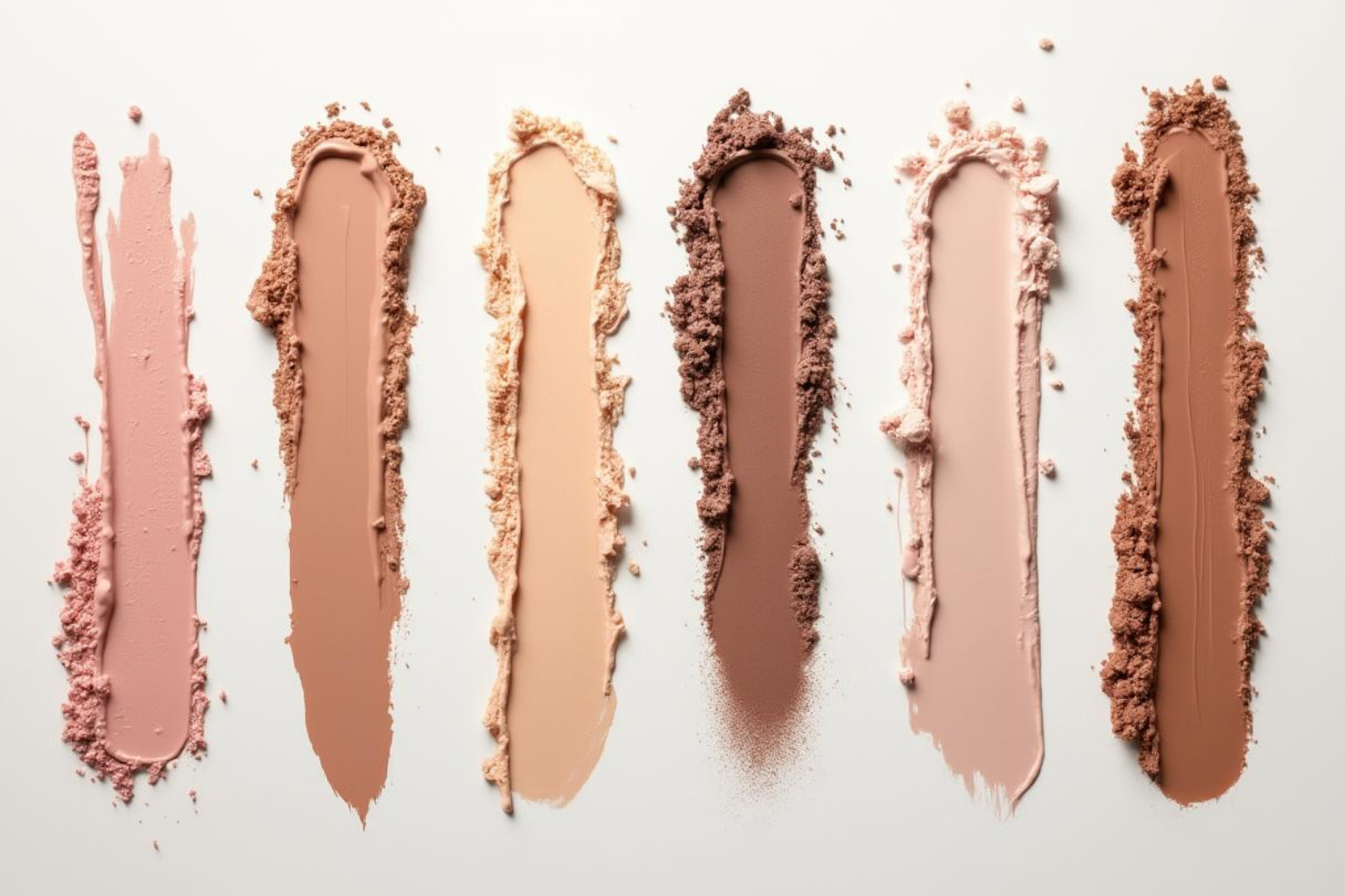 Swatches of Beyond Beauty Lab makeup and hair care products on a clean background. - clean beauty product reviews