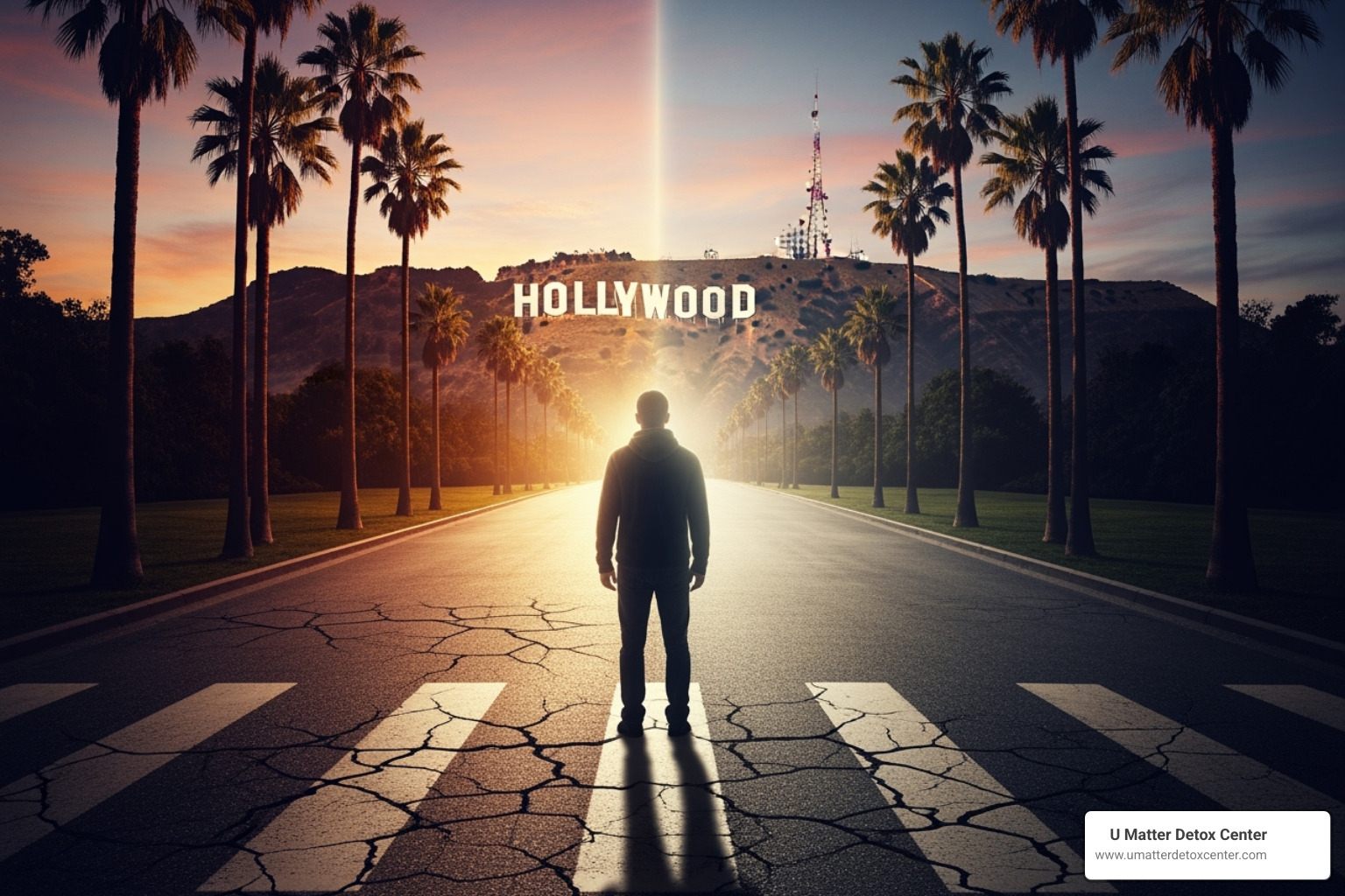 person looking out at a hopeful sunrise over the Hollywood landscape - alcohol rehab hollywood