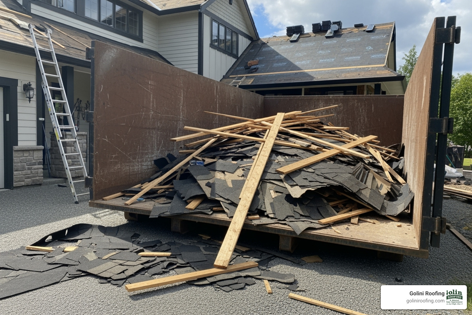 construction dumpster next to a house with roofing debris - cost of flat roof replacement construction dumpster next to a house with roofing debris - cost of flat roof replacement