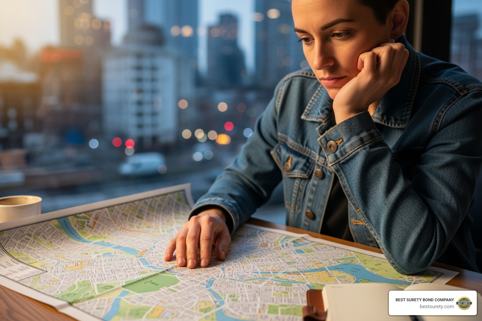 Person looking thoughtfully at a city map of San Antonio - San Antonio bond