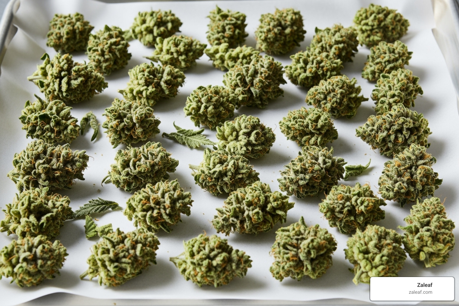 Cannabis flower on a baking sheet ready for decarboxylation - cannabis edible recipes