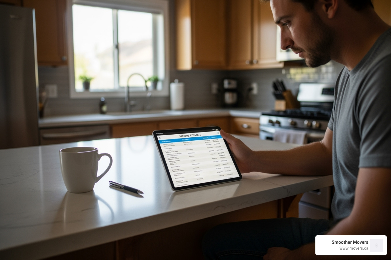 person reviewing a moving estimate on a tablet - bc movers vancouver