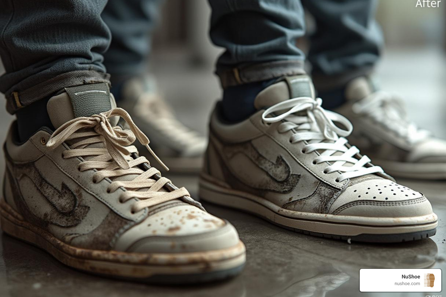 A before-and-after sneaker restoration - shoe renewal process