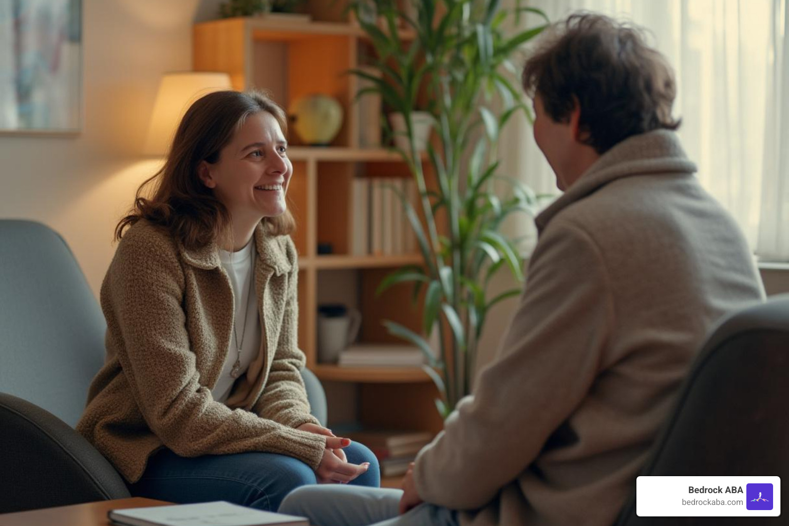 A compassionate psychologist talking with a parent, in a warm, inviting office setting. - autism testing near me A compassionate psychologist talking with a parent, in a warm, inviting office setting. - autism testing near me