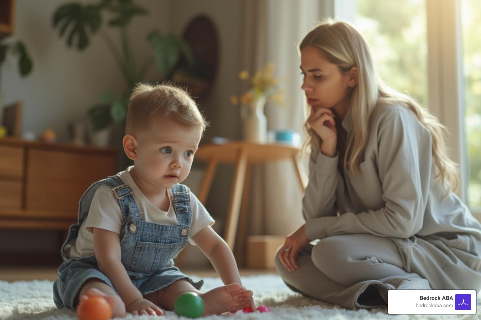 A parent observing their young child playing, looking thoughtful - autism testing near me A parent observing their young child playing, looking thoughtful - autism testing near me