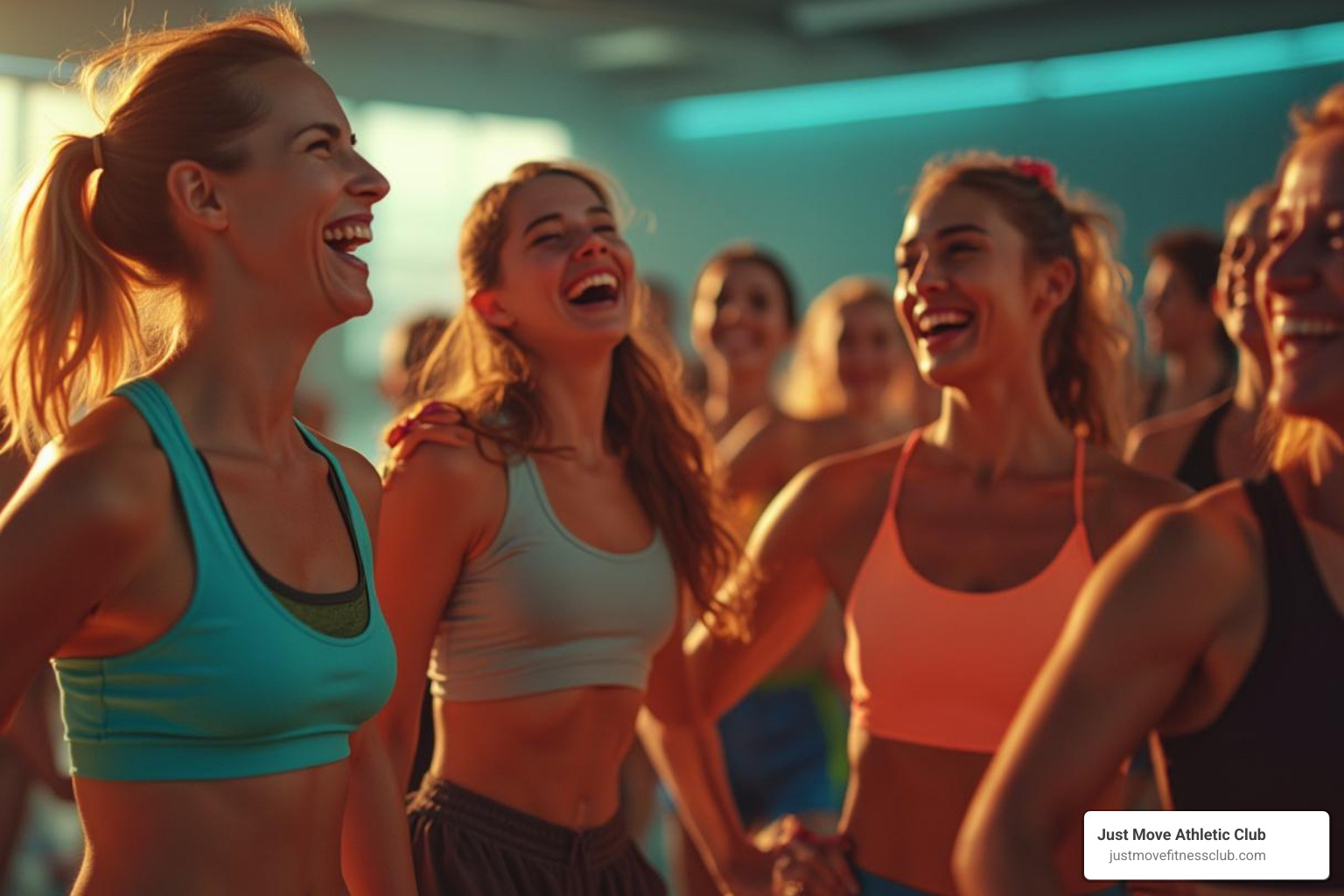 people laughing together during a Zumba class cool-down - zumba class workout