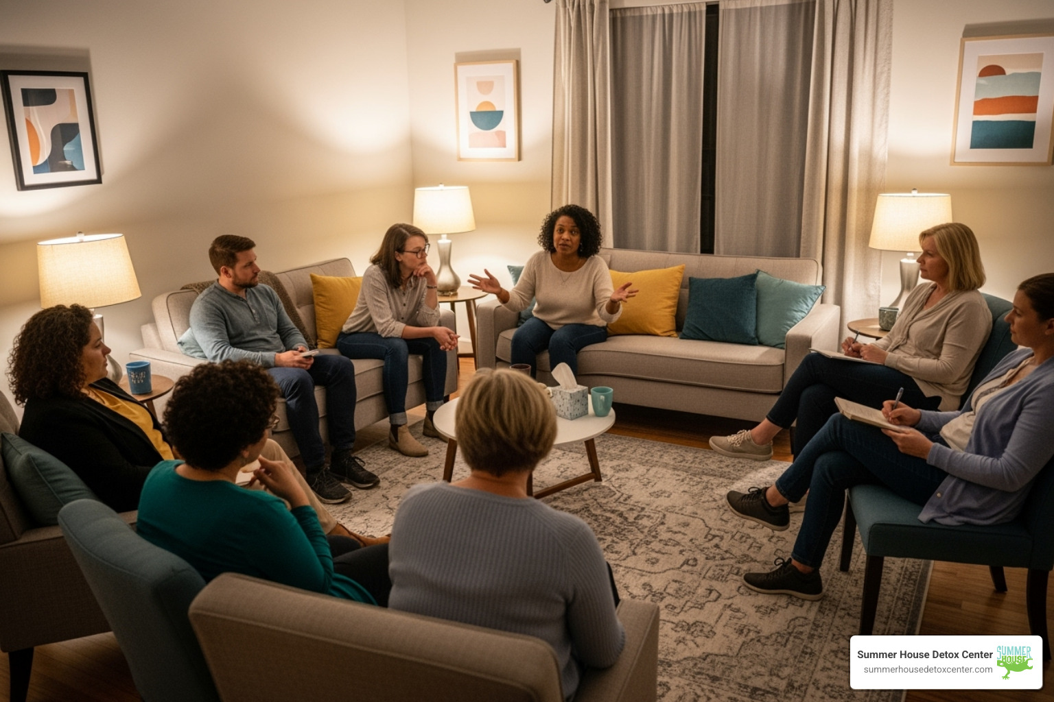 group therapy session in a comfortable setting - outpatient treatment near me