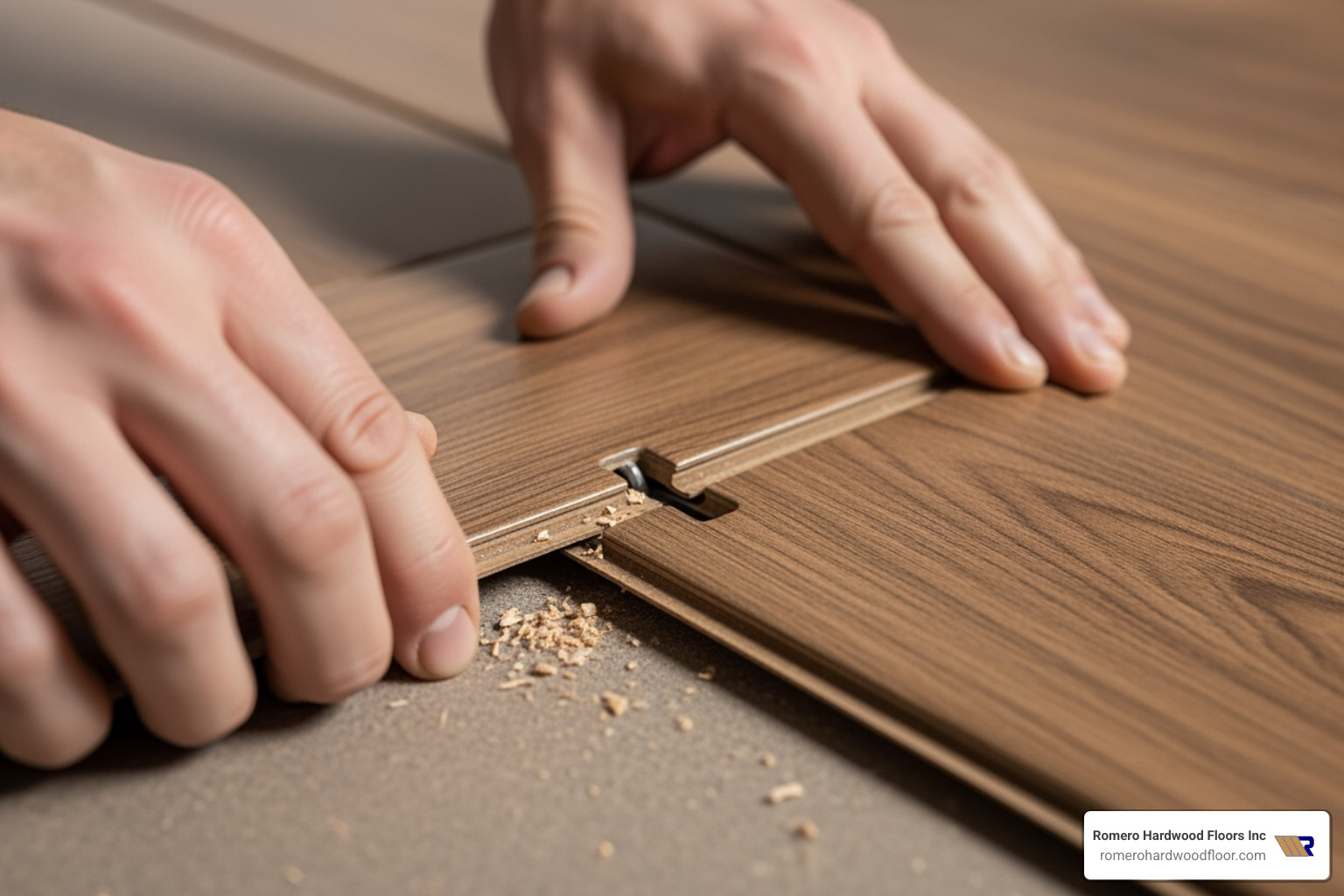 Click-lock laminate plank being installed - High-quality laminate flooring