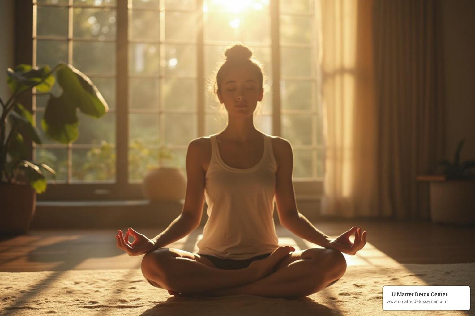 person meditating peacefully in a sunlit room - detox encino