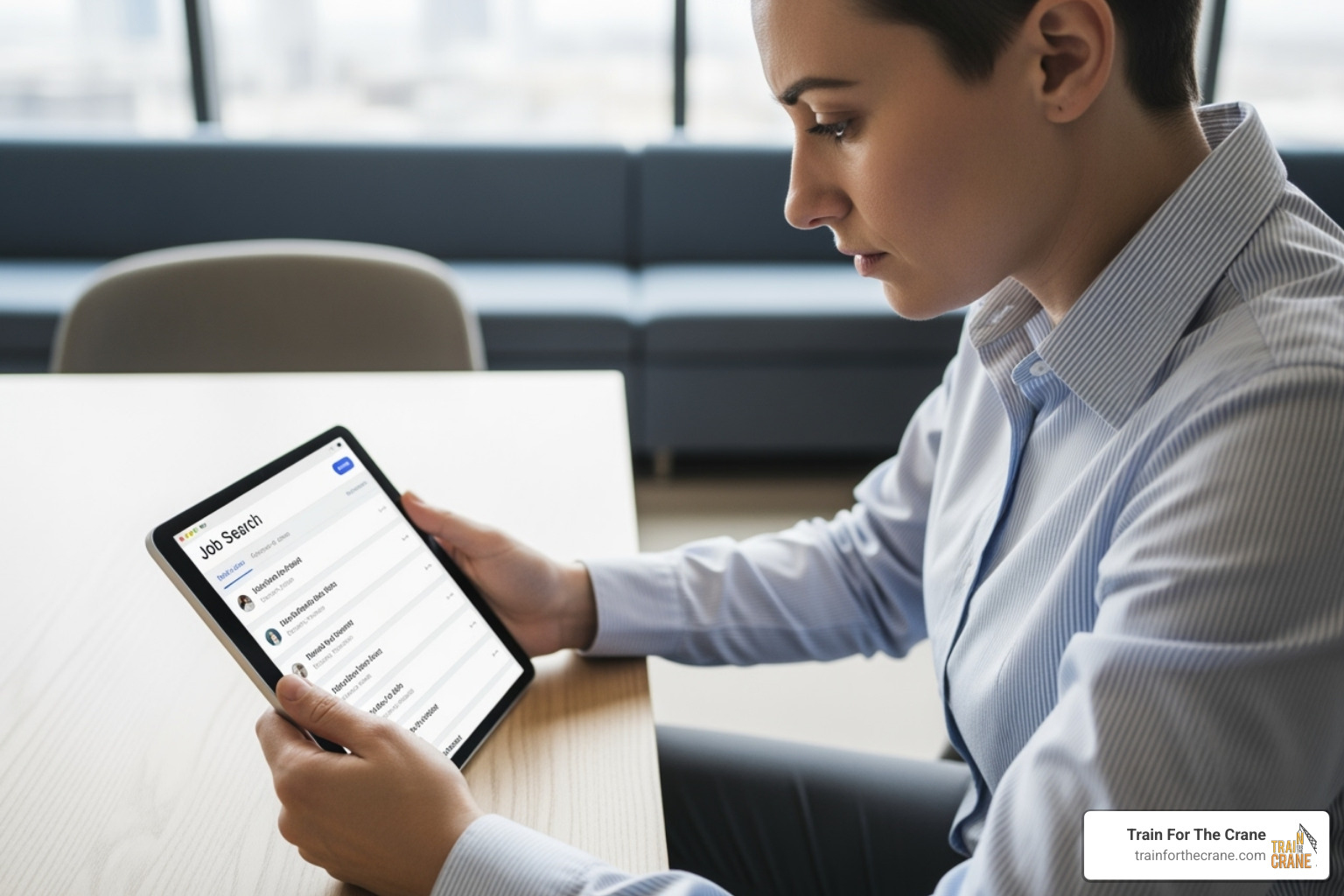 Professional browsing job listings on a tablet - lift director jobs