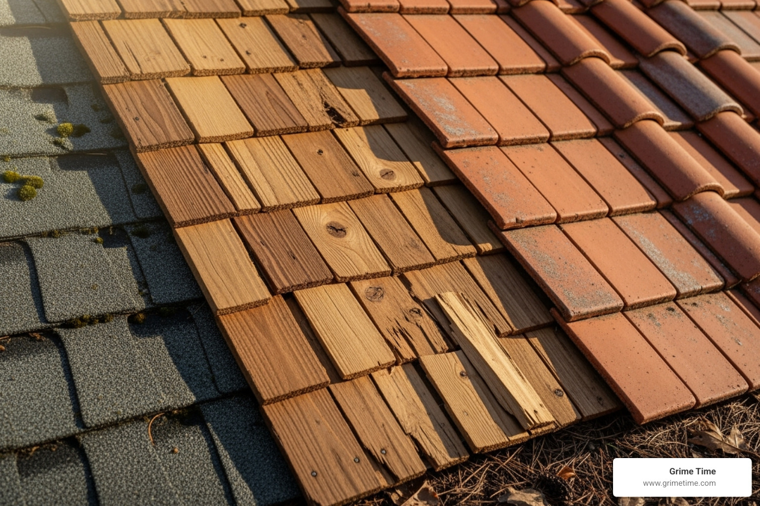 various roofing materials like asphalt shingles, wood shakes, and tiles - Dumpster rental for roofing