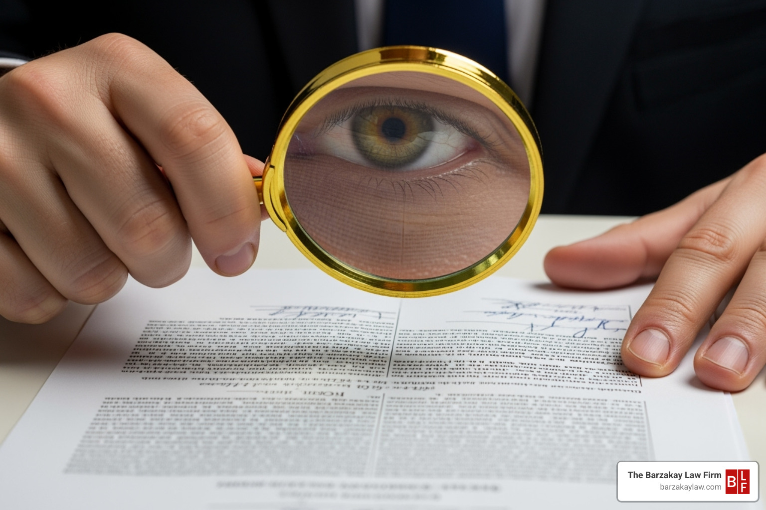 Image of a person reviewing a legal document with a magnifying glass - business contingency lawyer