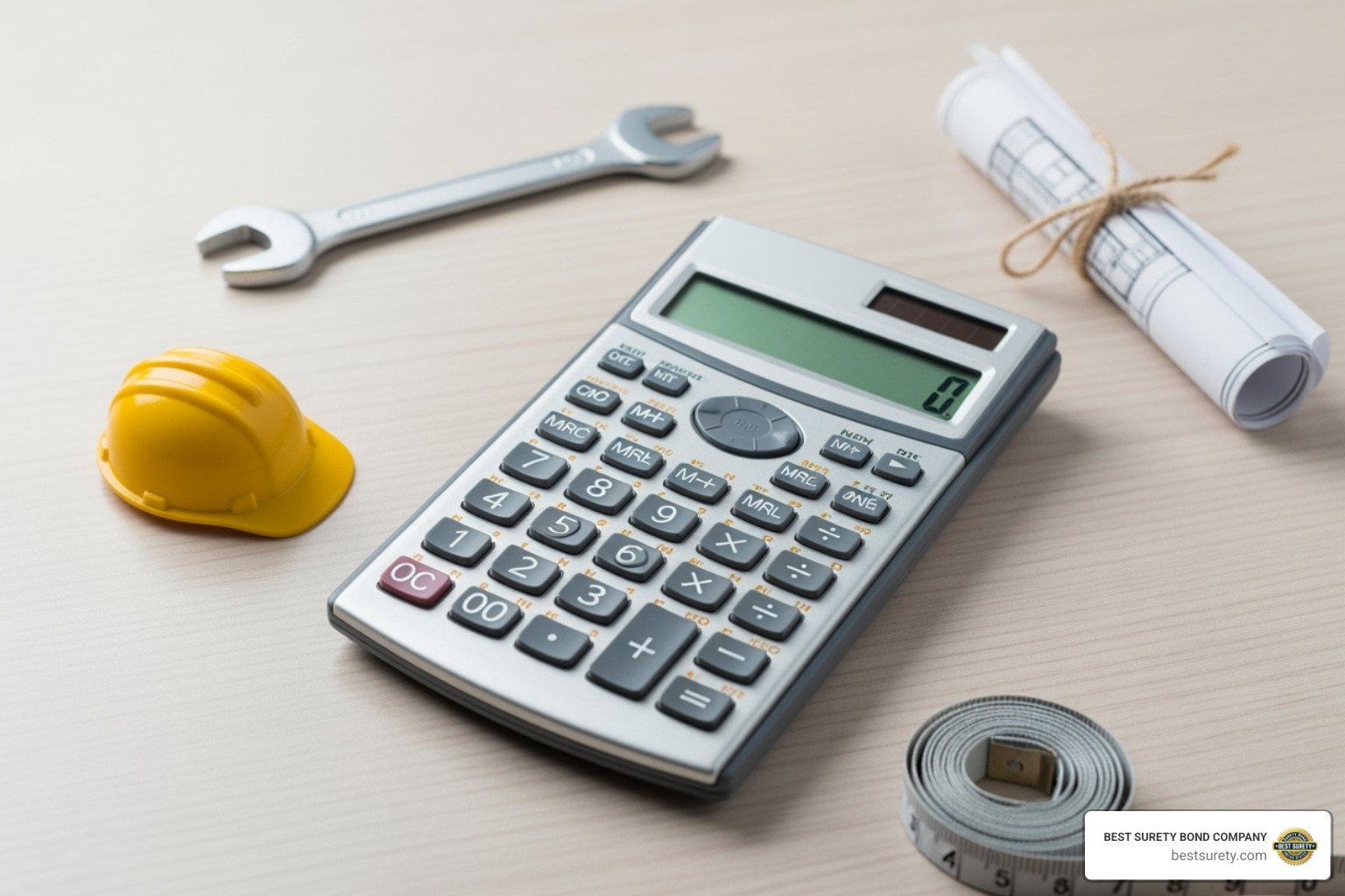 calculator with construction-related icons - Payment bond quote