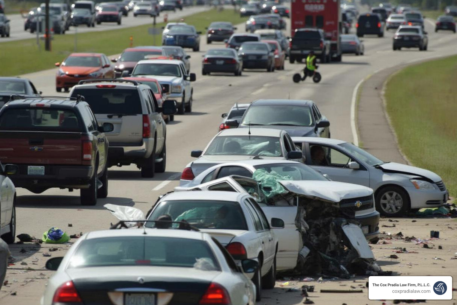 multi-car accident on a Houston freeway - brain & spinal cord injury attorney houston