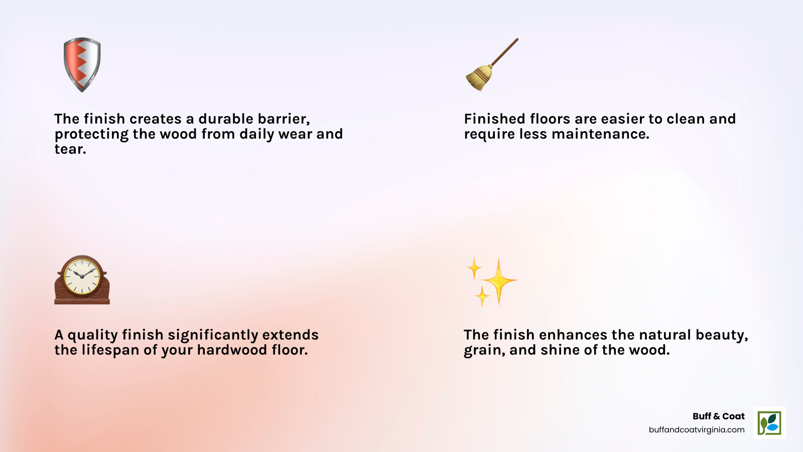 Infographic detailing the layers of a finished wood floor, including the wood substrate and protective top coat - finished wood floor infographic 4_facts_emoji_light-gradient Infographic detailing the layers of a finished wood floor, including the wood substrate and protective top coat - finished wood floor infographic 4_facts_emoji_light-gradient