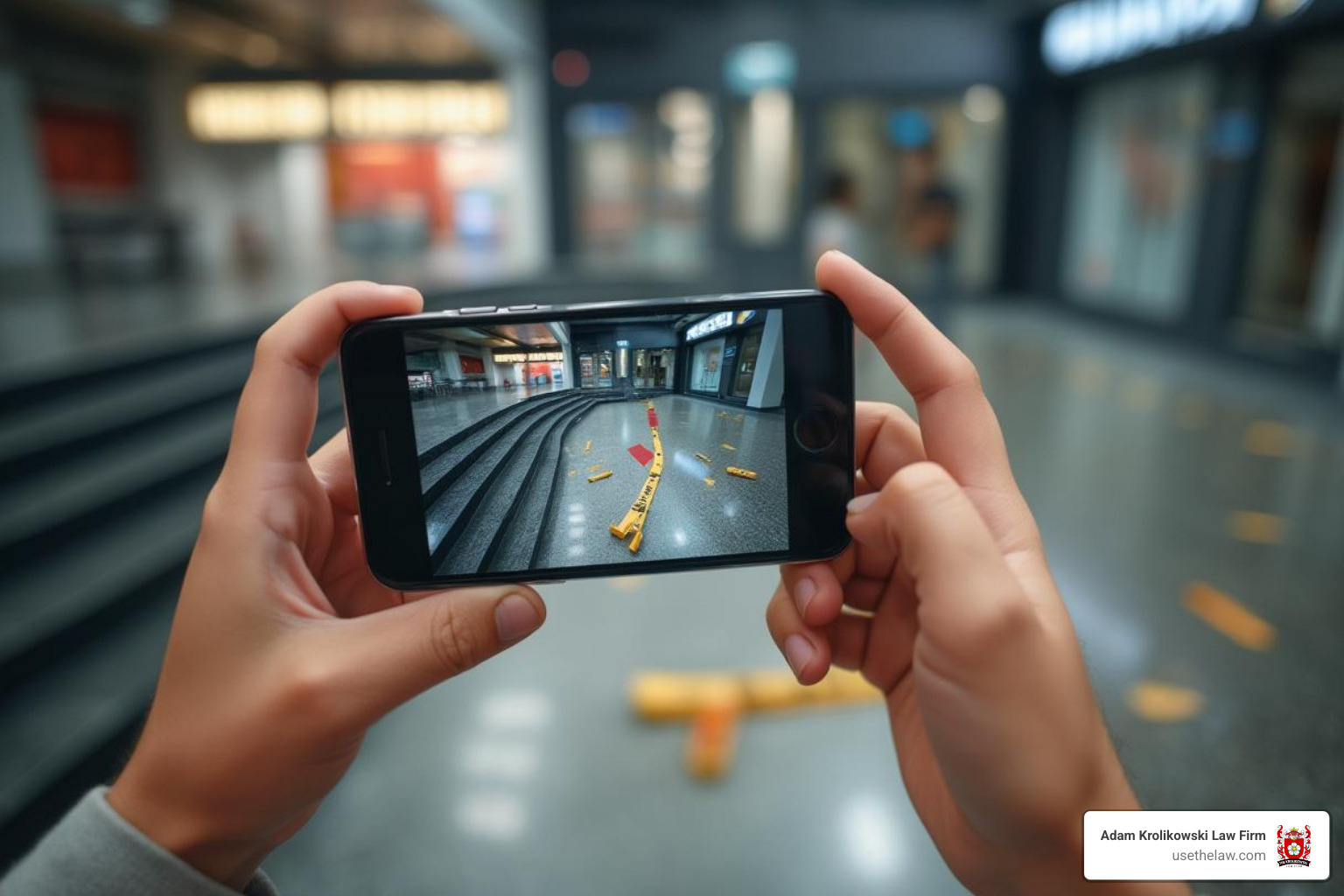 Someone taking a photo of a hazard with their smartphone - premises liability injury cases