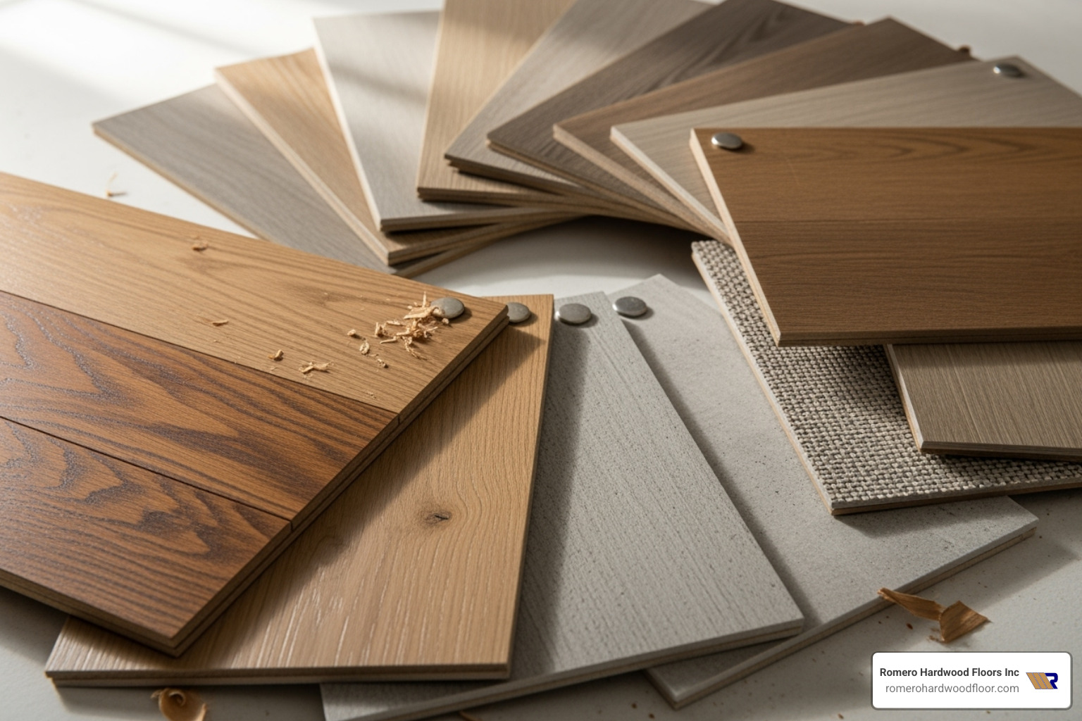 of various flooring samples like hardwood, LVT, and engineered wood fanned out. - best flooring for wood subfloor of various flooring samples like hardwood, LVT, and engineered wood fanned out. - best flooring for wood subfloor