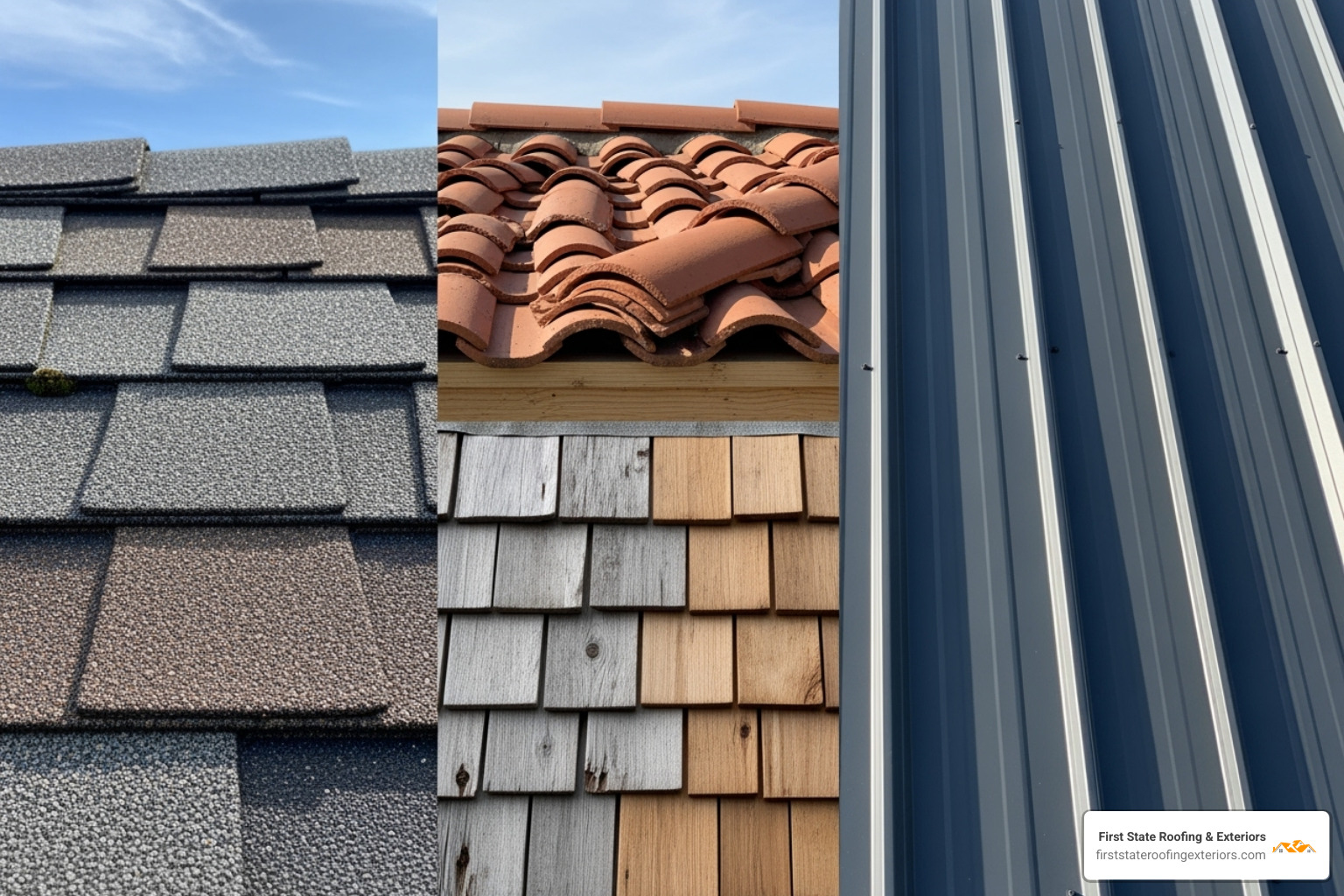 Different roofing materials like asphalt shingles and metal roofing - lewes roofing contractor