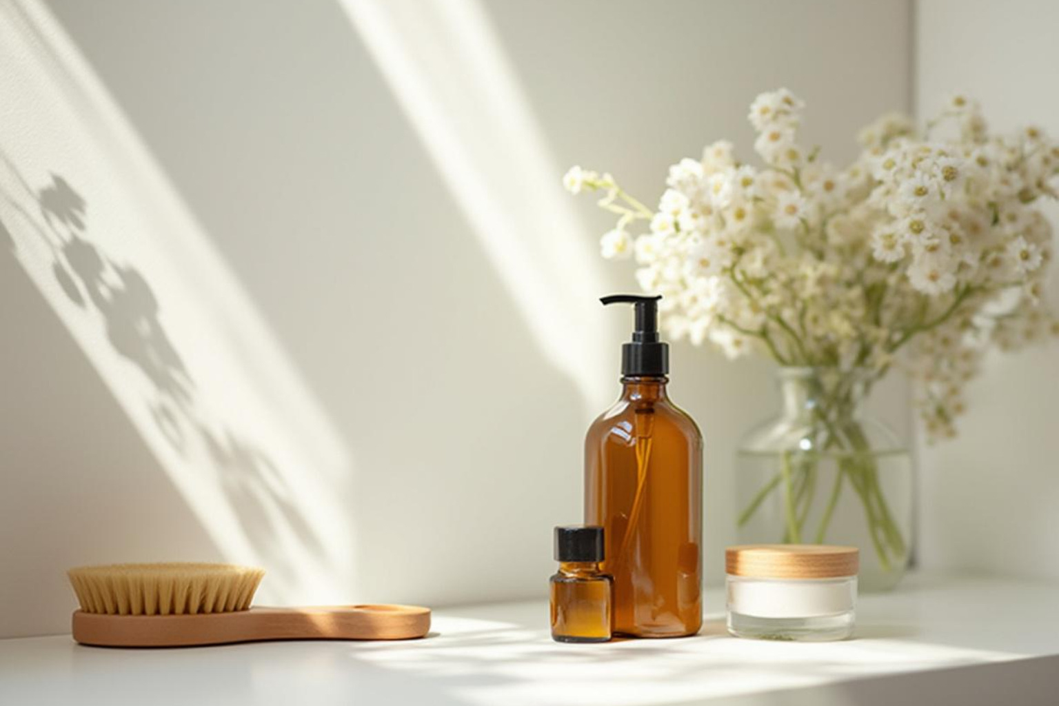 Simple, uncluttered vanity with a few multi-use products. - Environmentally friendly beauty tips