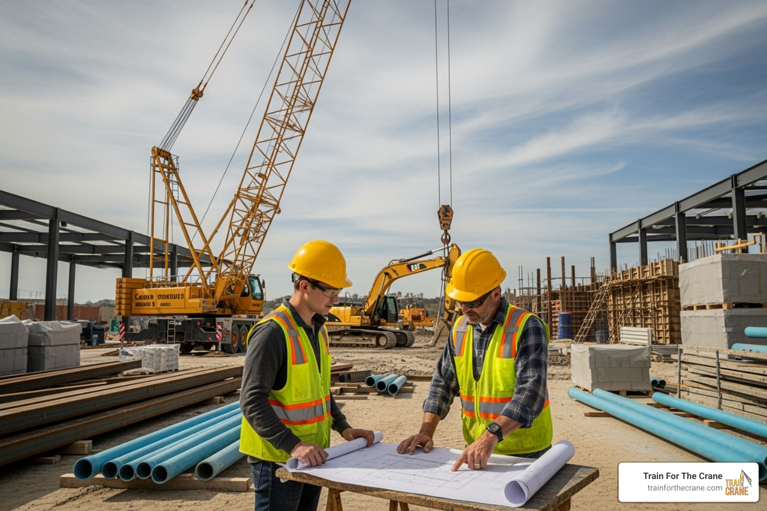 Apprentice working alongside a mentor in a skilled trade like crane operation - trade school alternatives in indiana