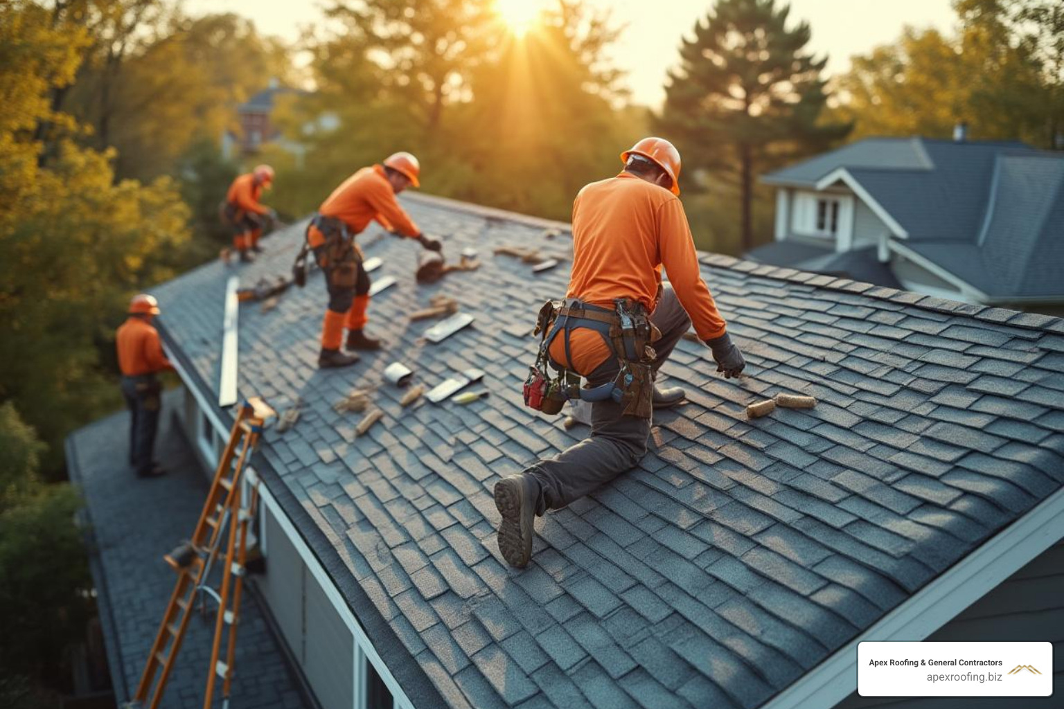 A team working on a residential roof replacement - superior roofing services San Antonio