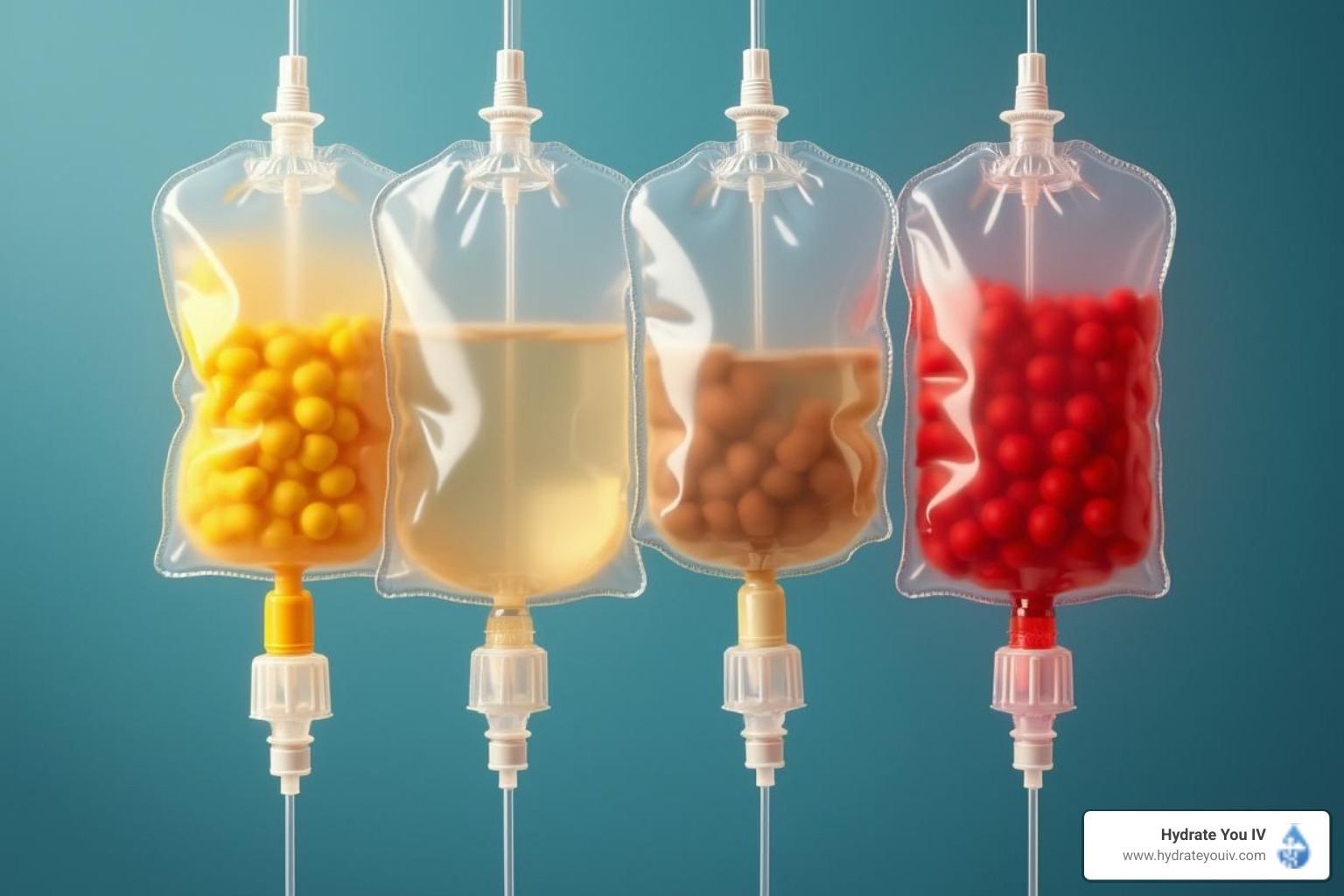 Different colored IV bags representing various treatments - iv at home service near me