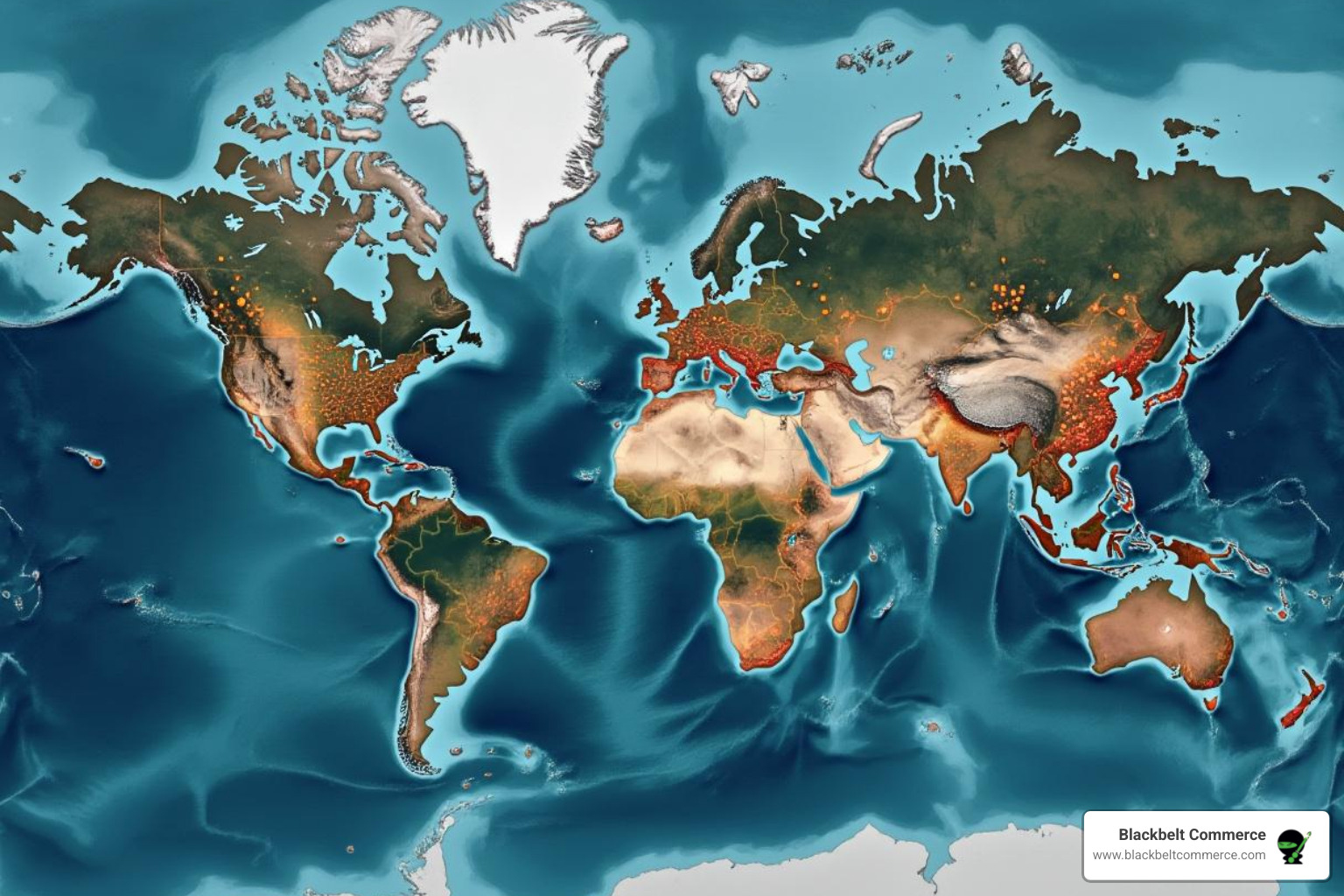 world map highlighting different cost regions - how much is a shopify expert