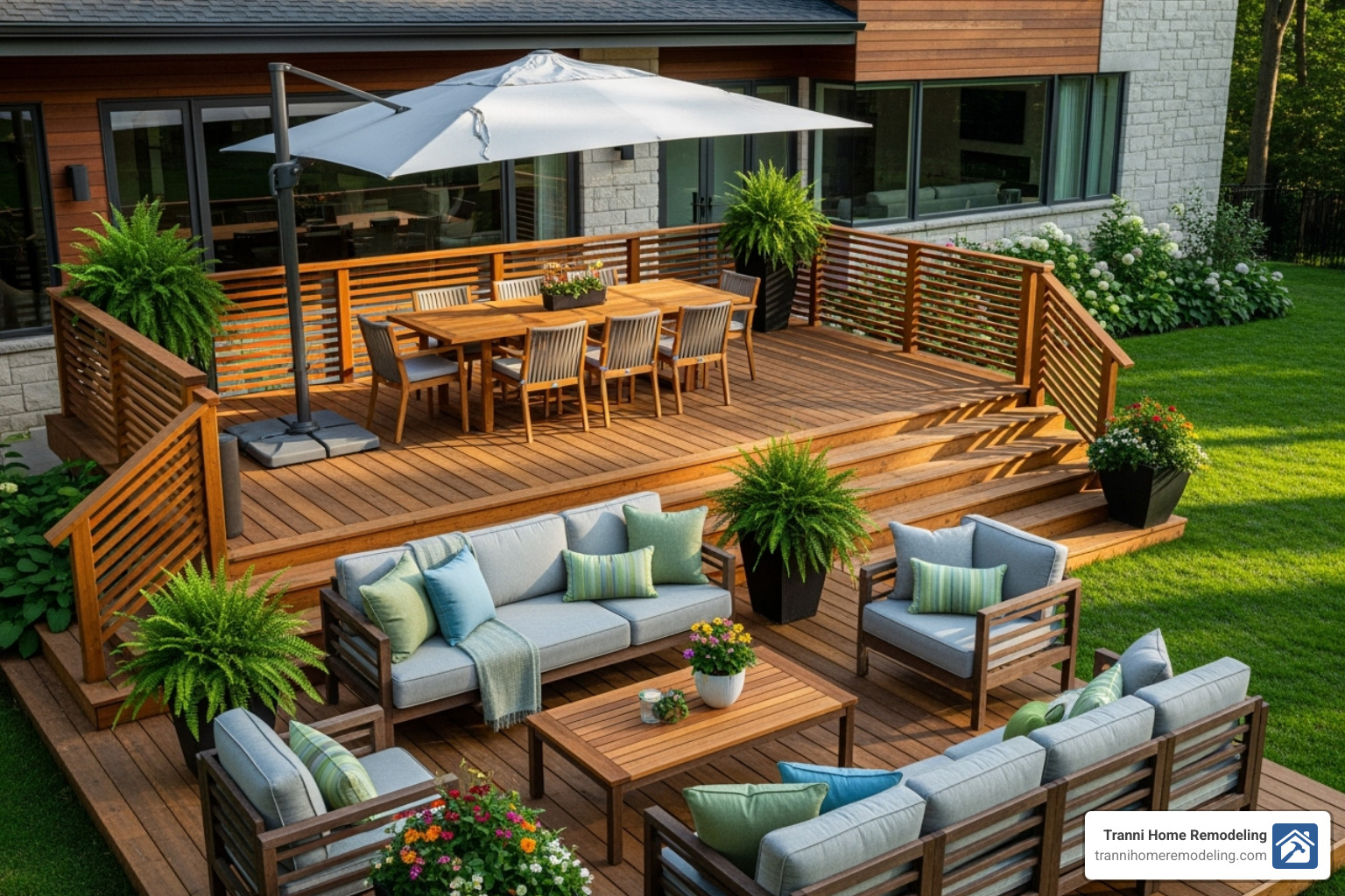 multi-level deck with distinct areas for dining and lounging - Custom decks and patios multi-level deck with distinct areas for dining and lounging - Custom decks and patios
