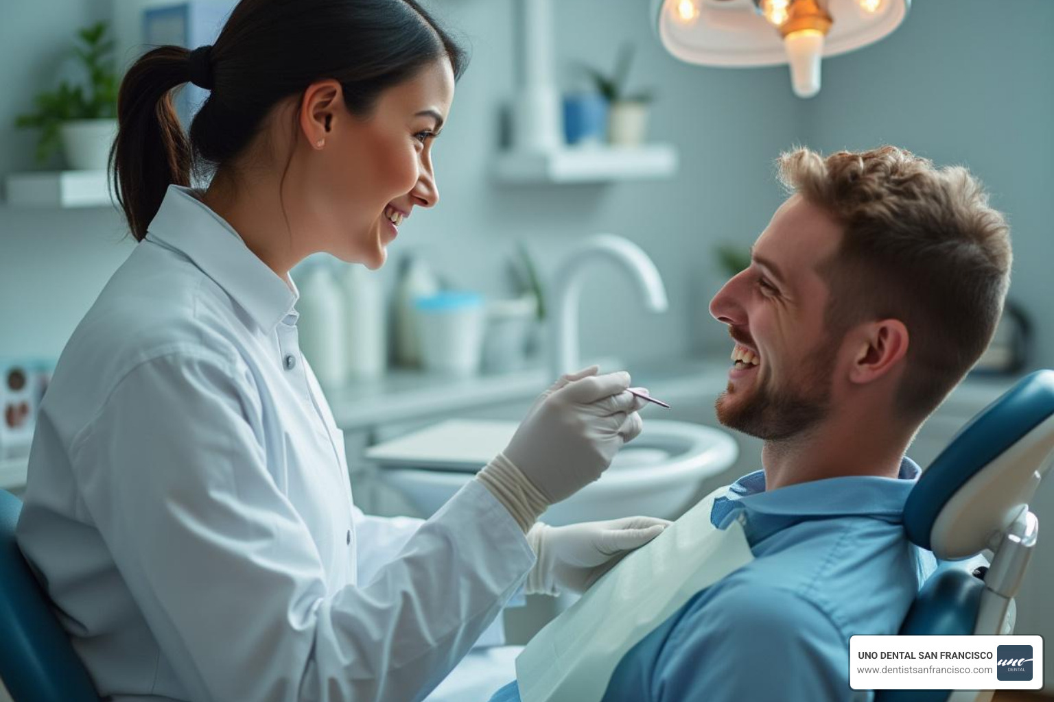 dentist compassionately explaining a procedure to a patient - same day extractions