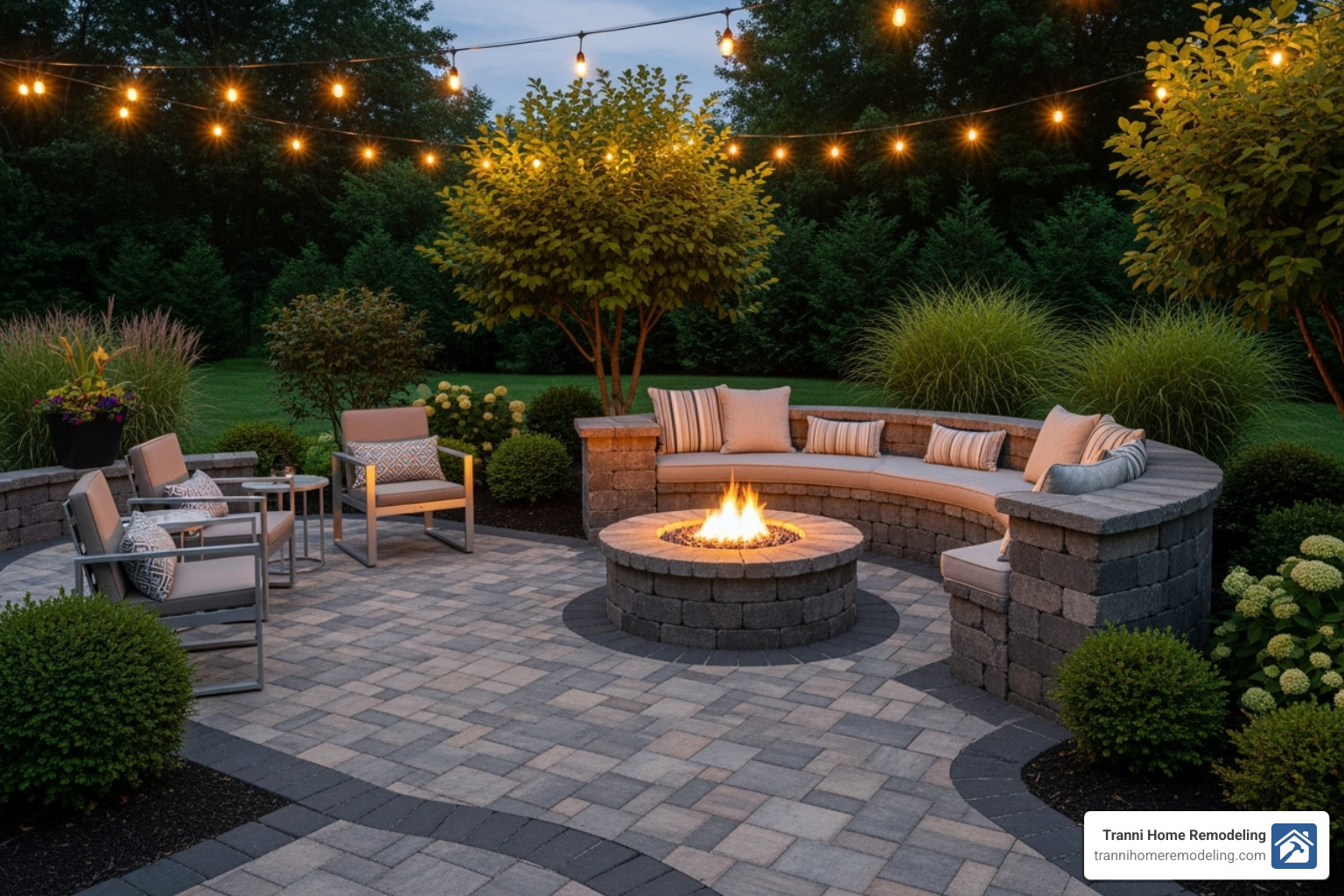 stylish paver patio with a built-in fire pit and seating wall - Custom decks and patios stylish paver patio with a built-in fire pit and seating wall - Custom decks and patios