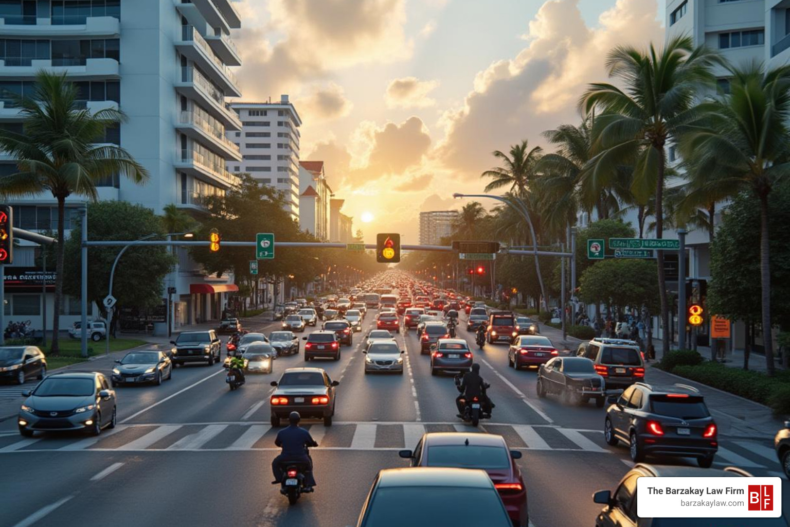 Busy Miami intersection with heavy traffic - Motorcycle accident attorney Miami