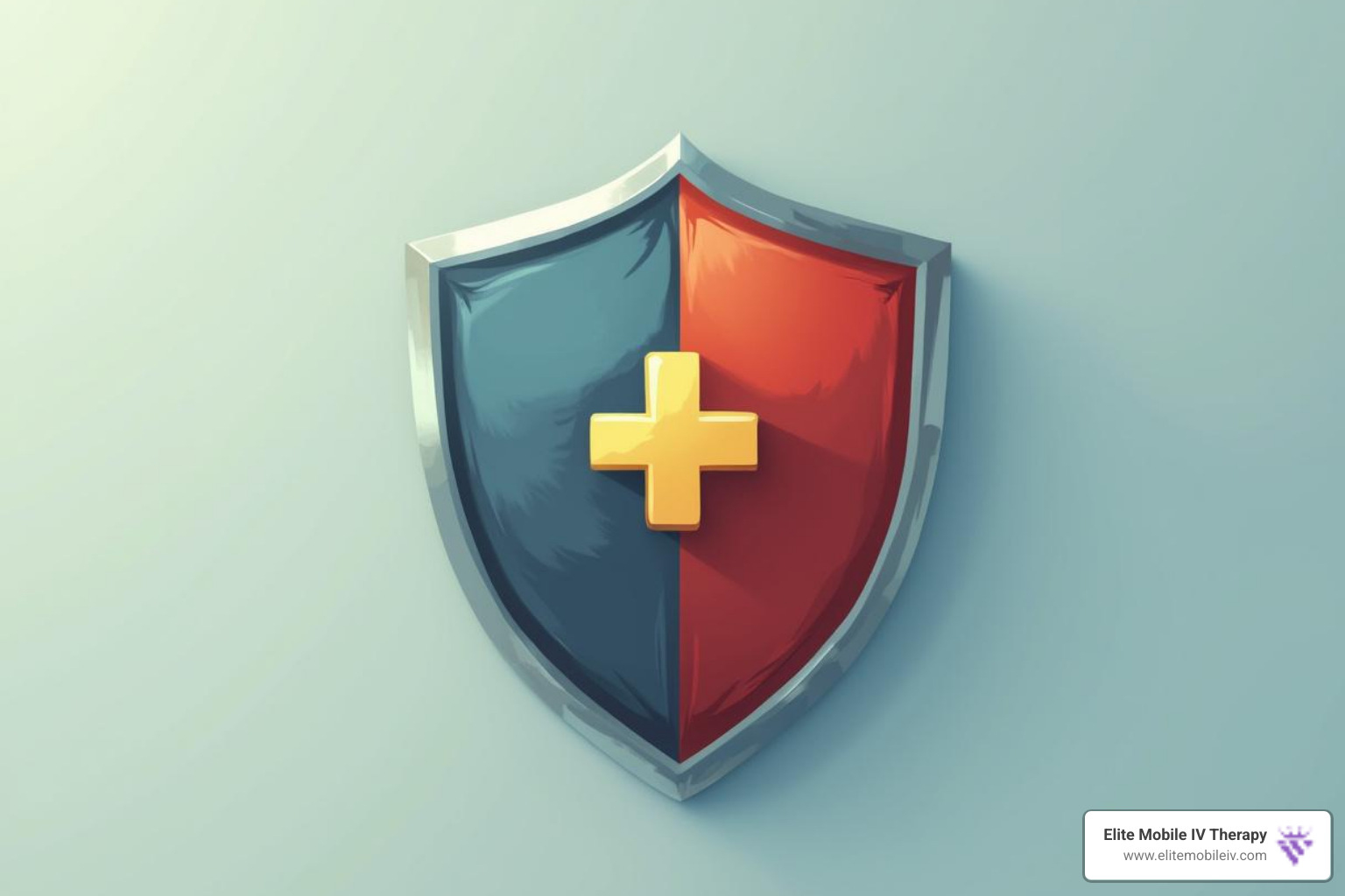 Shield icon with a plus sign, representing immune defense - IV hydration benefits