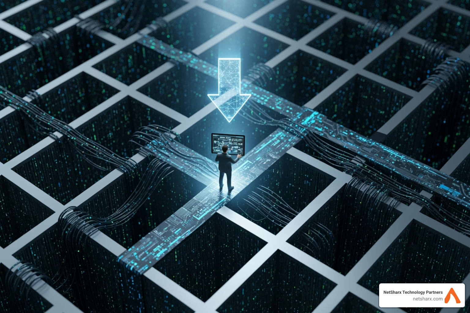 a person navigating a complex maze - IT infrastructure modernization services