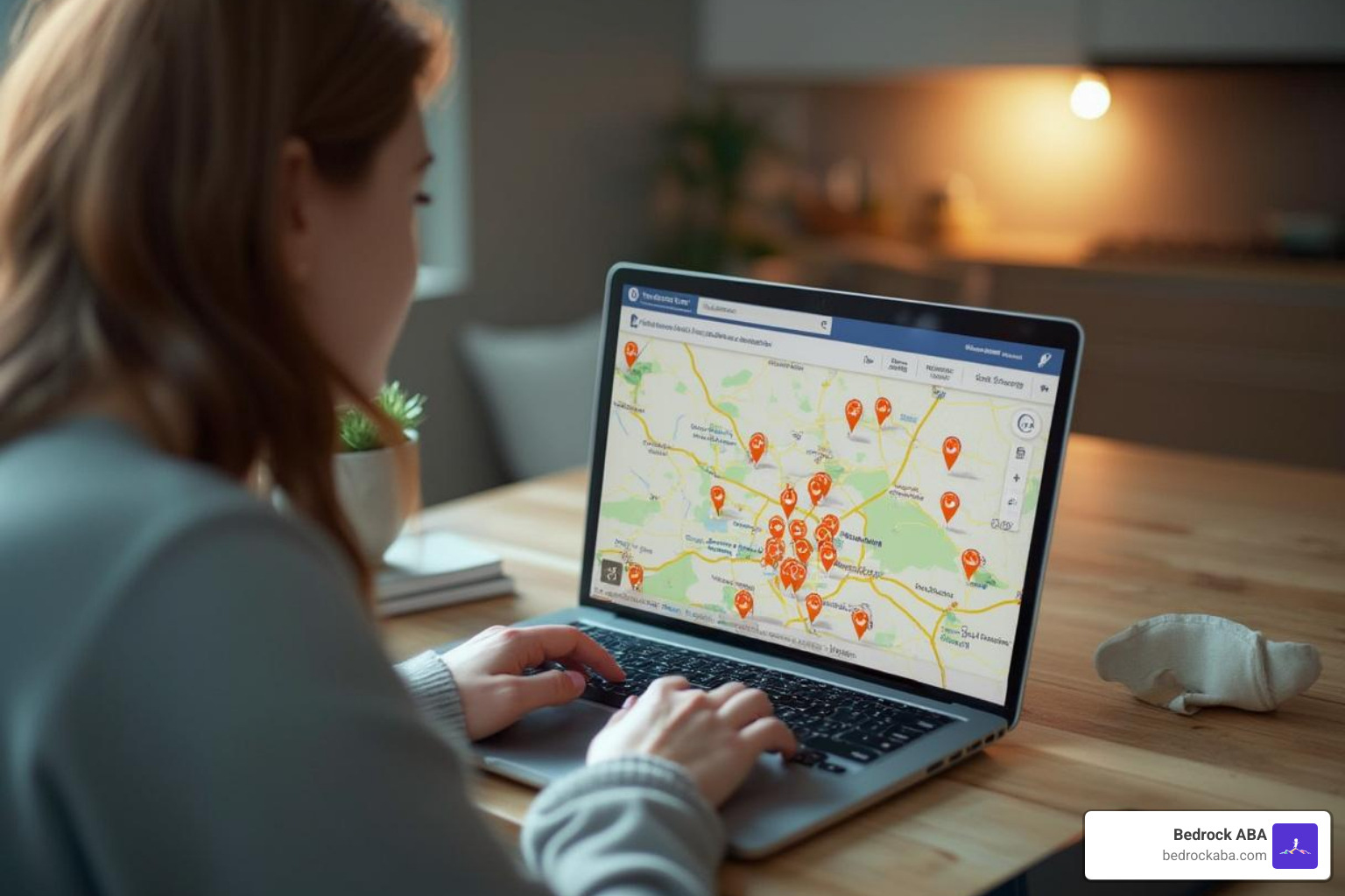 parent looking at a laptop with a map showing local service providers - autism therapy near me