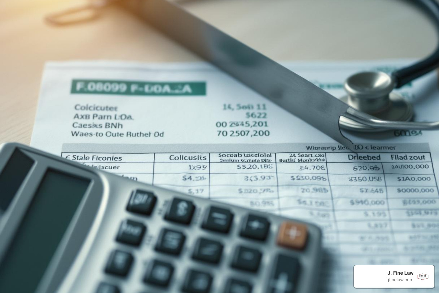 Medical bill and a calculator, symbolizing the costs of an accident - philadelphia trucking accident lawyer