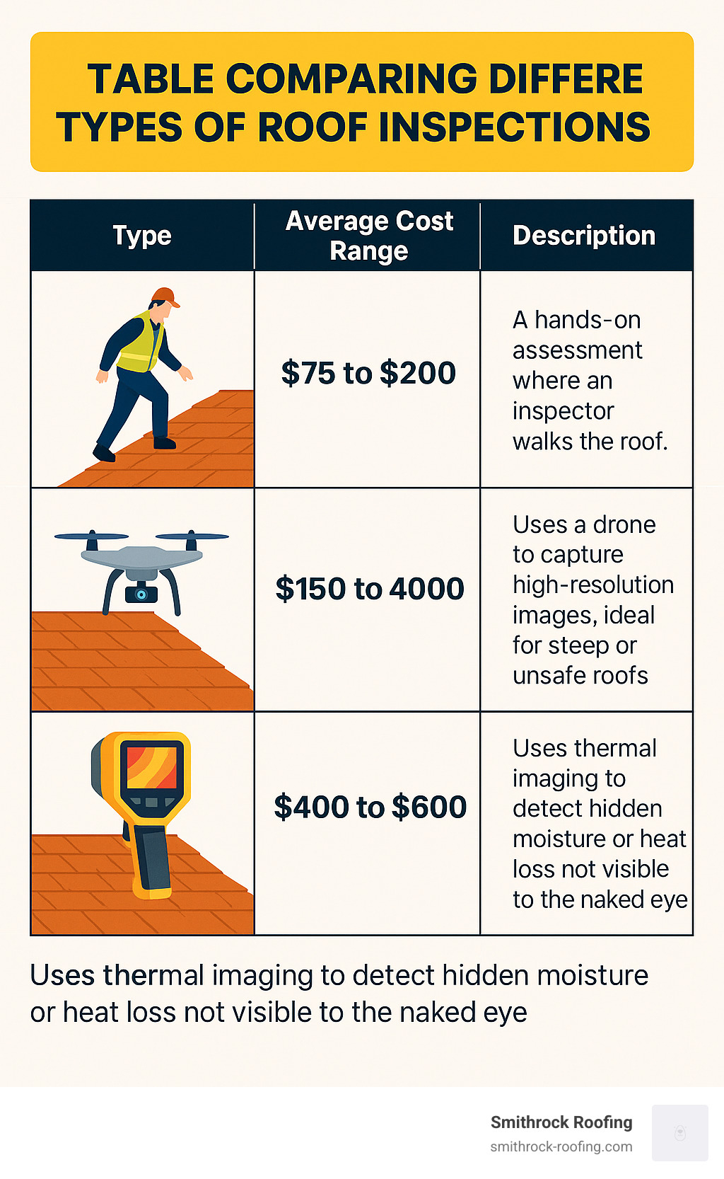TABLE comparing different types of roof inspections - roof inspection infographic 