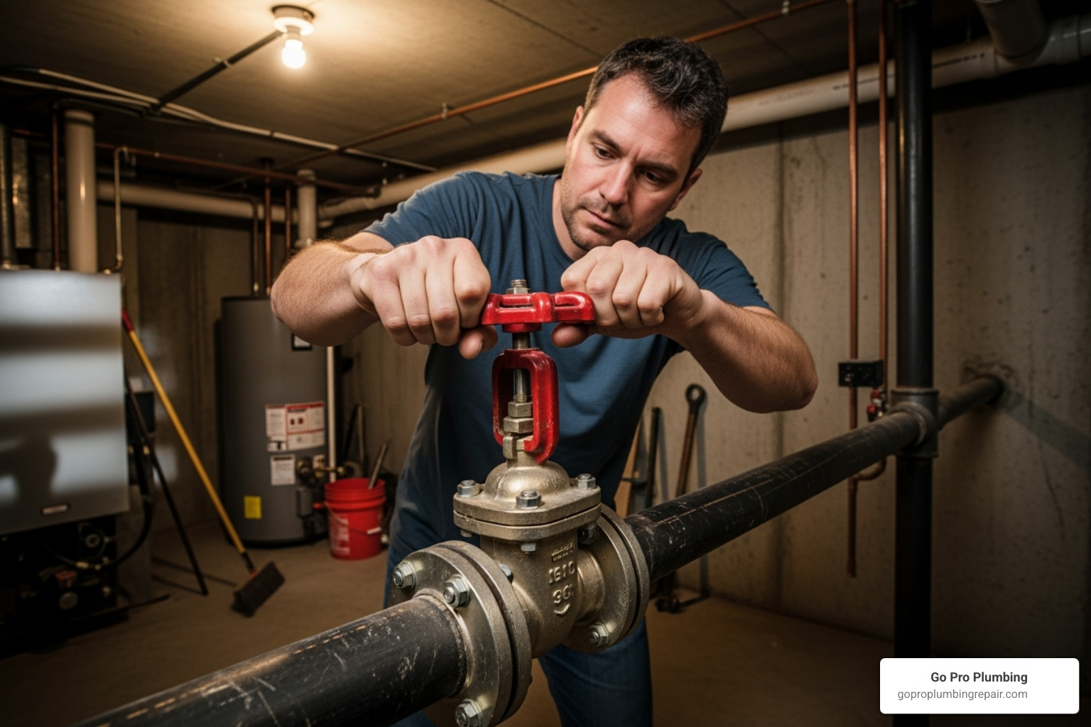 homeowner turning a main water shut-off valve - 24 hour plumber rancho cordova