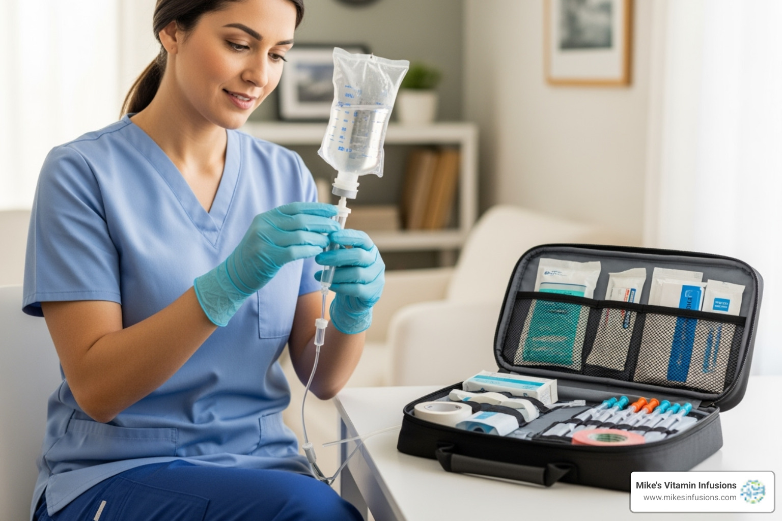 of a nurse preparing an IV drip with a clean, professional kit - mobile iv canton ga