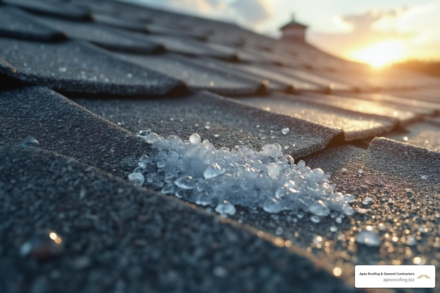 Roof with visible storm damage from hail - commercial roofing company san antonio