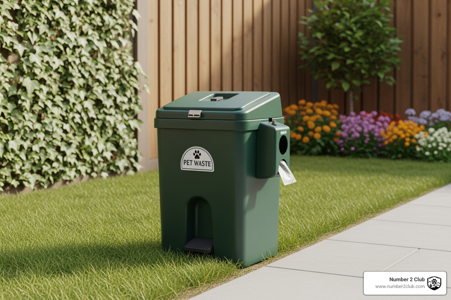 dedicated pet waste bin in a yard - dog poop cleaner for yard