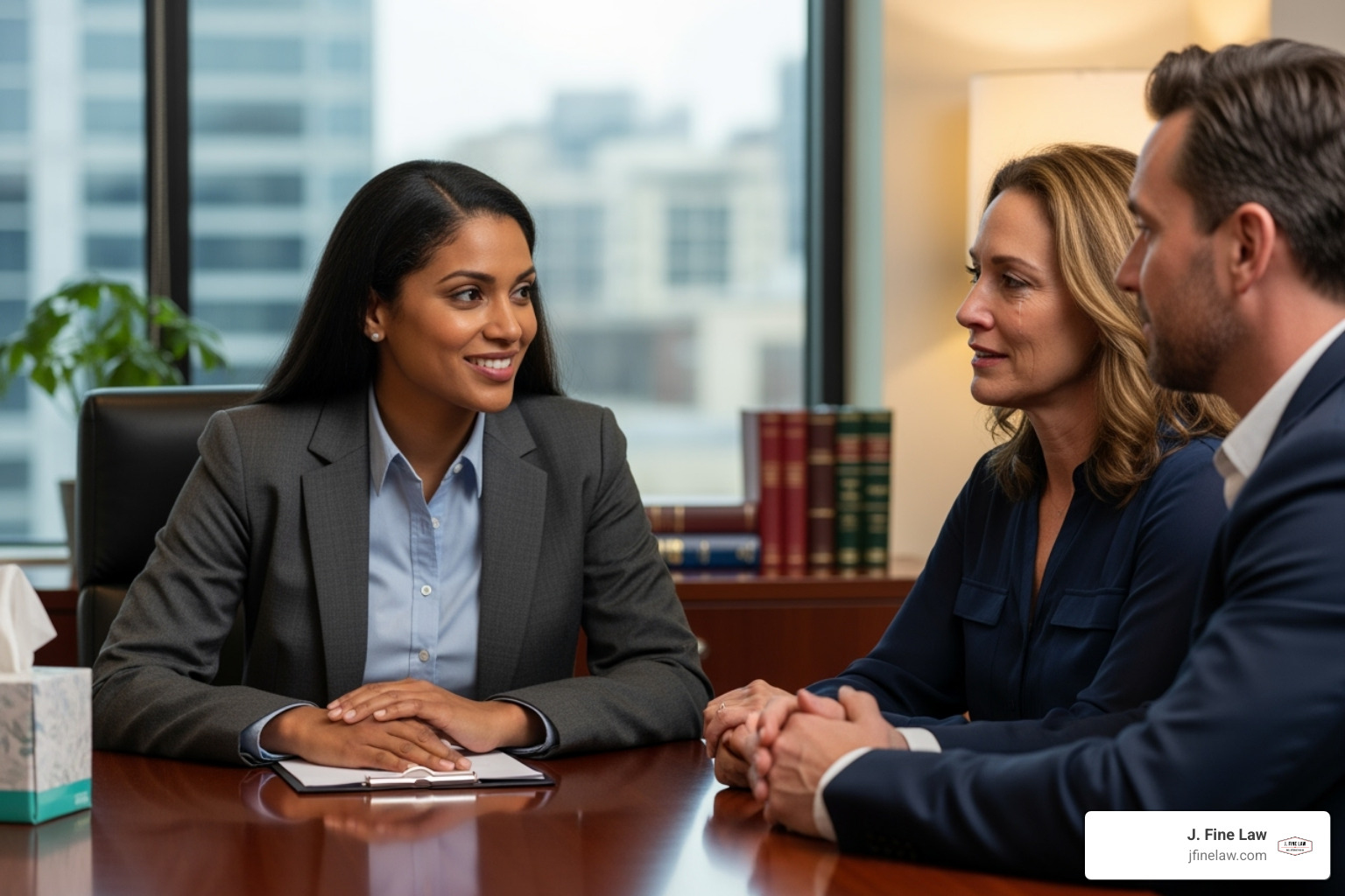 compassionate lawyer consulting with a family - truck accident wrongful death