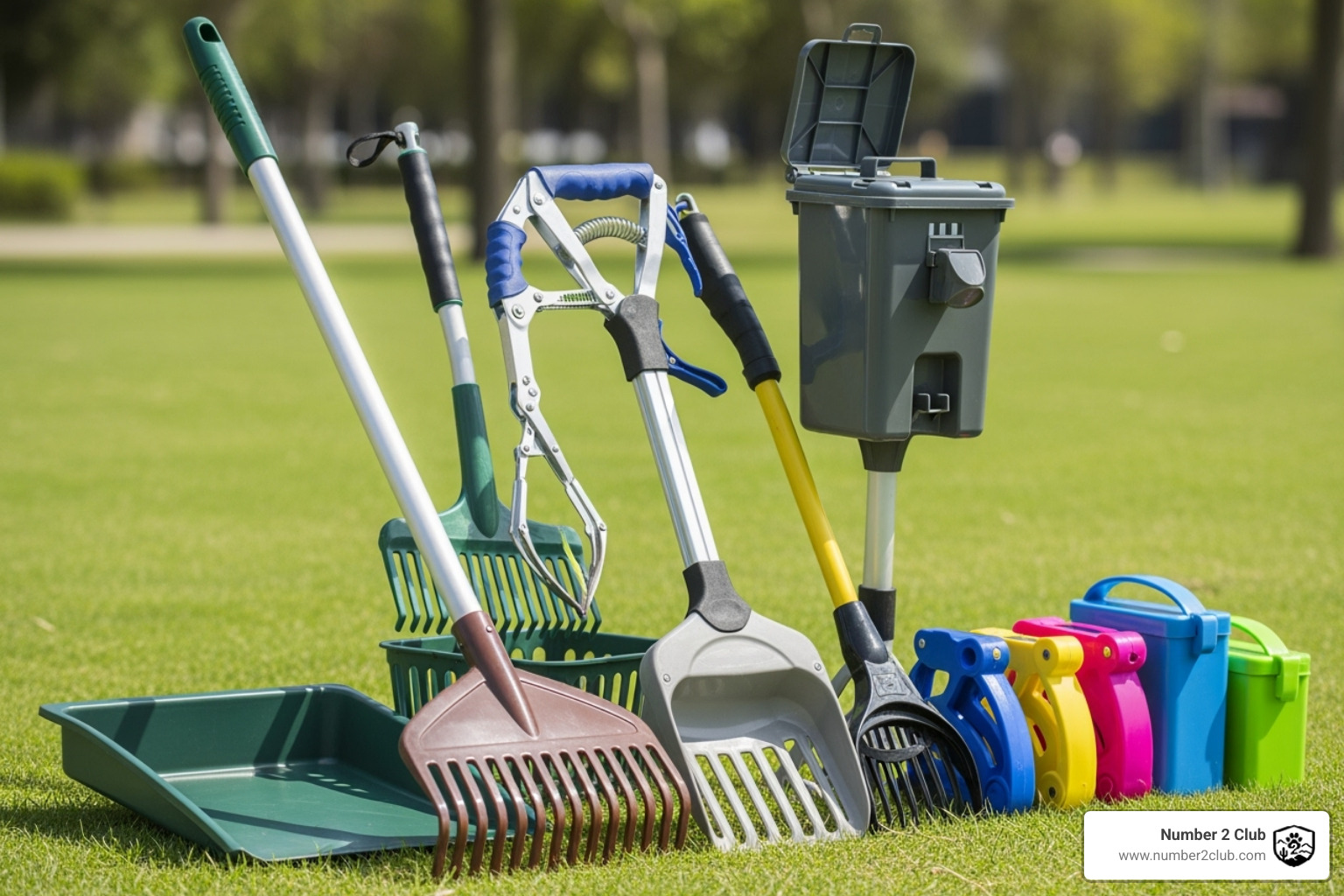 various types of pooper scoopers (rake, claw, bin) - dog poop cleaner for yard